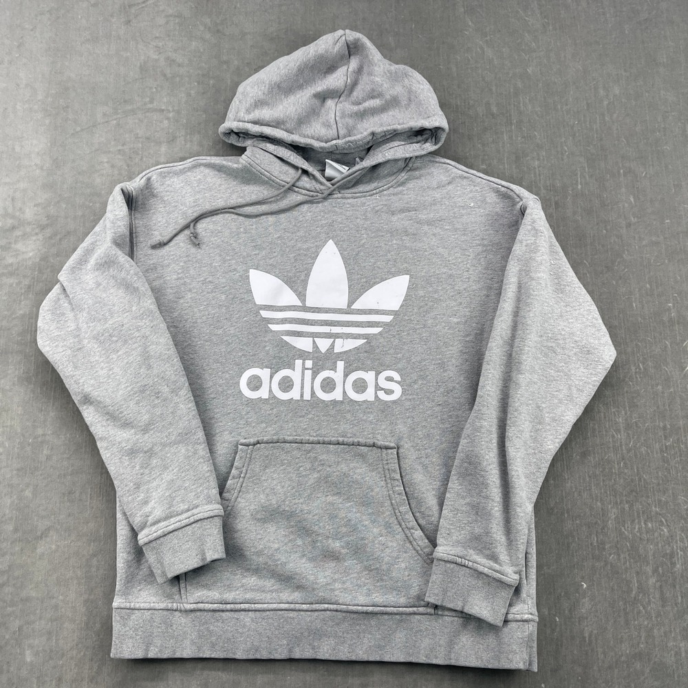 Adidas Mens Medium Gray Hoodie Originals Trefoil Logo Pullover Sweatshirt
